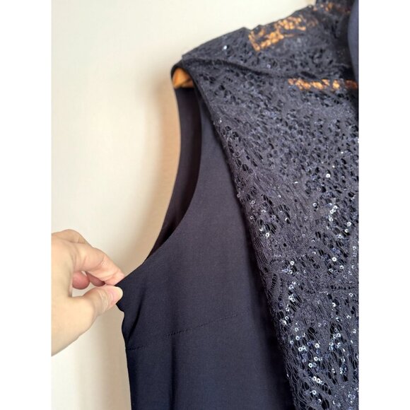 R&M Women’s Sequined Lace Cape Dress Size 16 Blue MOB Evening Holiday Glam - Picture 4 of 11